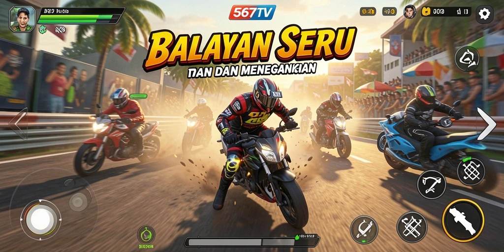 Tampilan gameplay balapan yang dinamis dan mendebarkan.