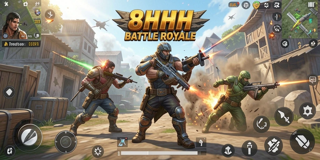 Tangkapan layar gameplay seru dari 8HHH dalam pertarungan Battle Royale.