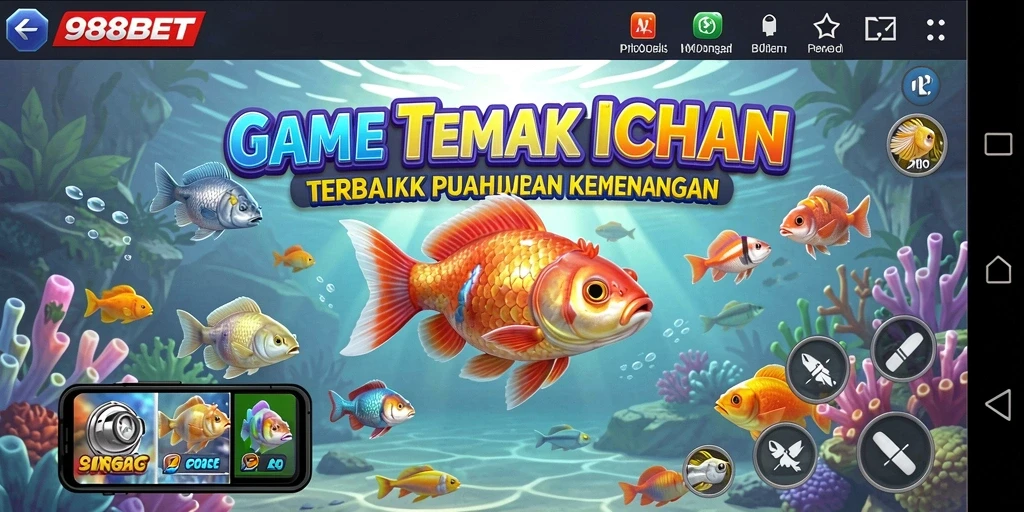 Tangkapan layar gameplay seru dari 988BET, menunjukkan menembak ikan.