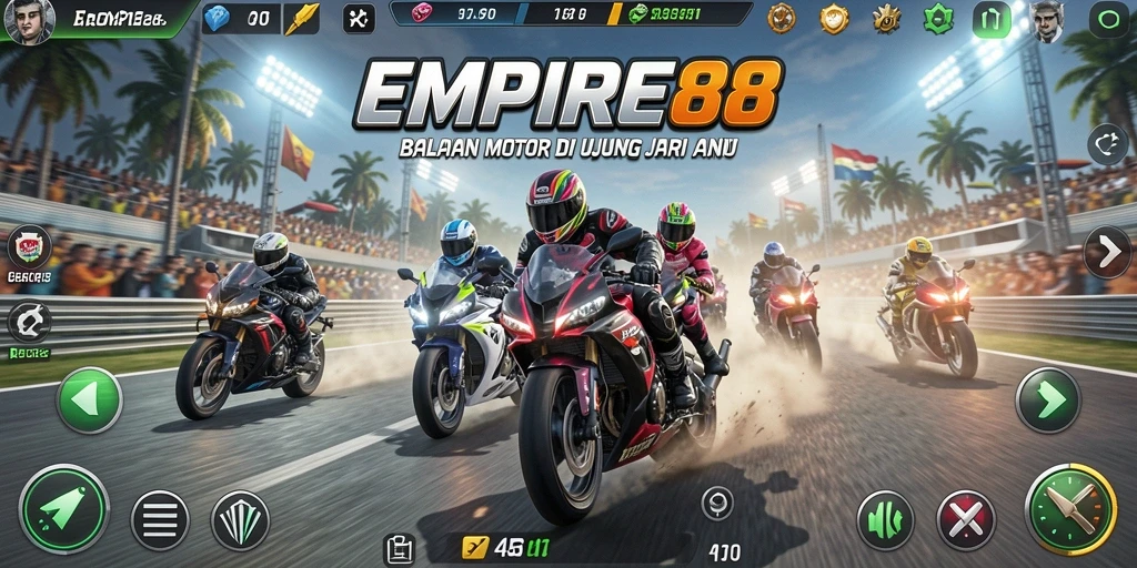 Screenshot gameplay EMPIRE88 menampilkan balapan motor yang mendebarkan.