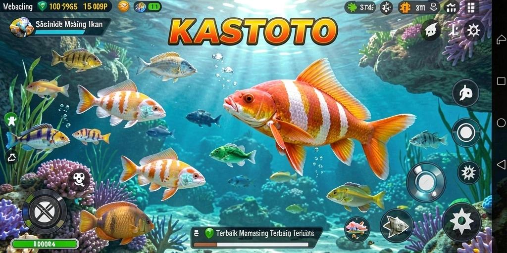 Gameplay KASTOTO yang menampilkan memancing dengan grafis berkualitas tinggi.