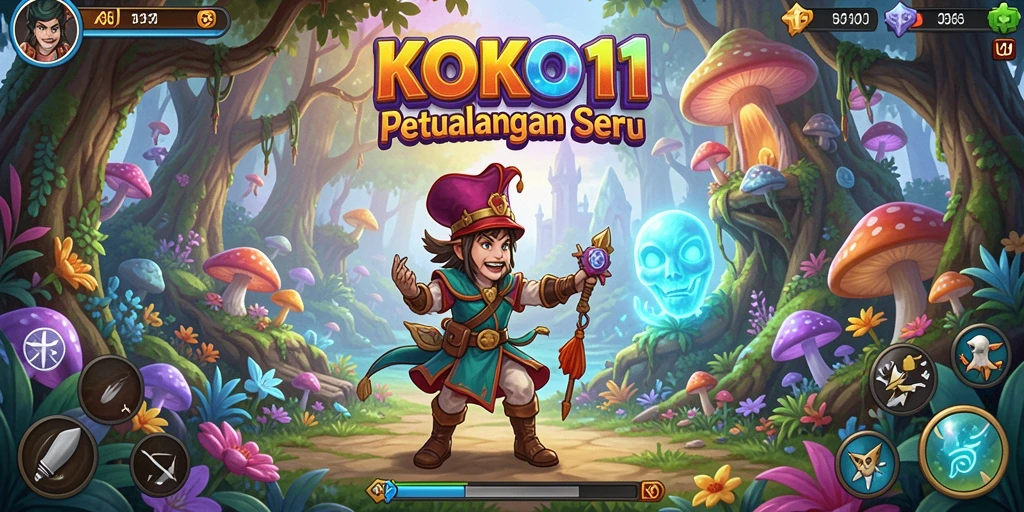 Tampilan gameplay KOKO11 di dunia petualangan yang penuh warna.