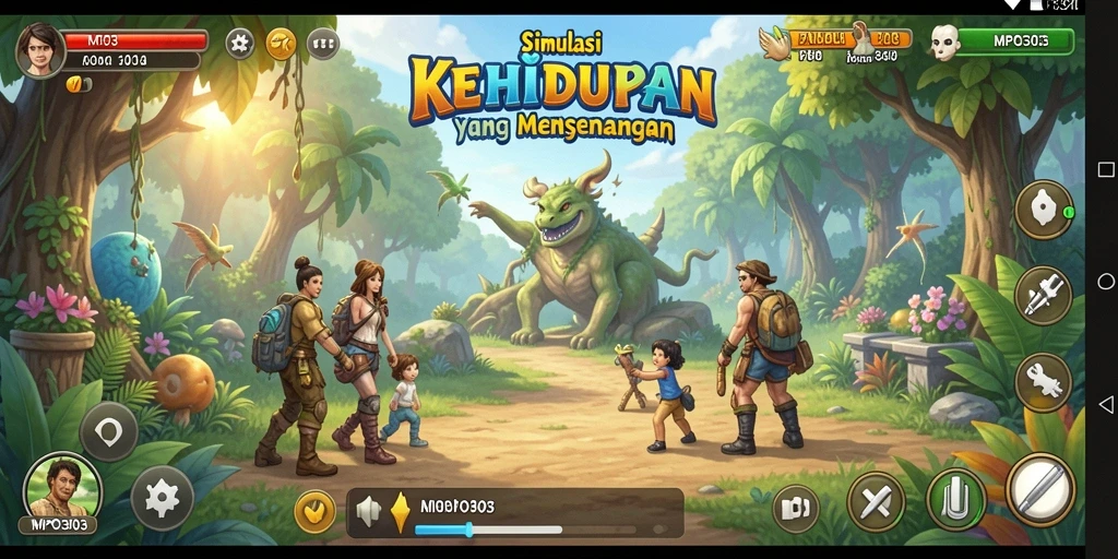 Gameplay MPO303 yang menunjukkan interaksi sosial dan kustomisasi karakter.
