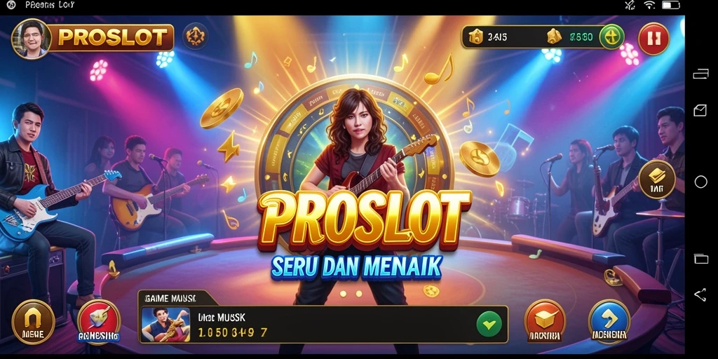Tampilan gameplay <strong>PROSLOT</strong> yang menampilkan musik dan not-not yang harus diikuti.