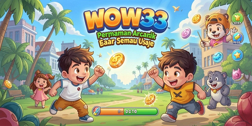 Screenshot utama WOW33 menampilkan gameplay arcade yang seru dan menantang.